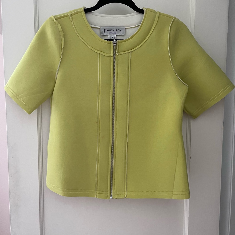 Patrizia Luca lime scuba Green Zip-Up shirt